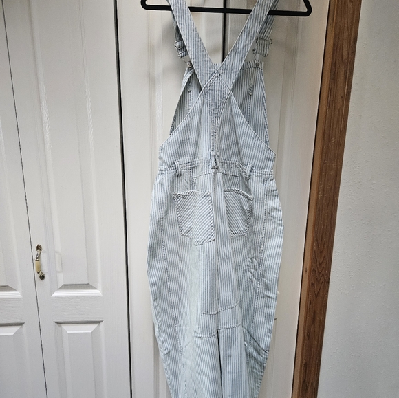 Women's Striped Denim Overalls - Picture 2 of 6